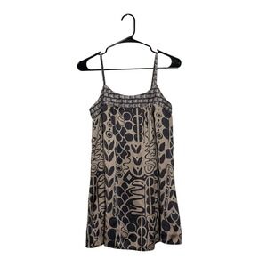 Emphasis Boho Chic 100% Silk Cami Abstract Geometric Tank Top Tan Black Size 2